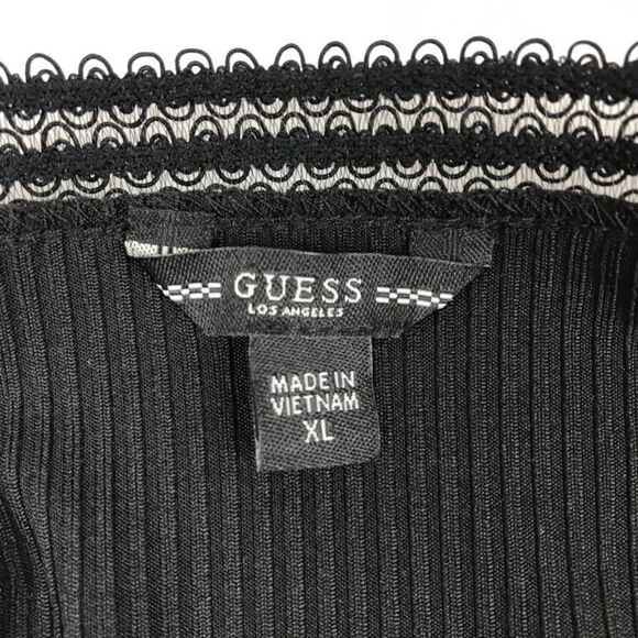 NEW Guess Olya Crochet Trim Bodysuit Women's XL Black Ribbed Knit Stretch V-Neck - Picture 6 of 12